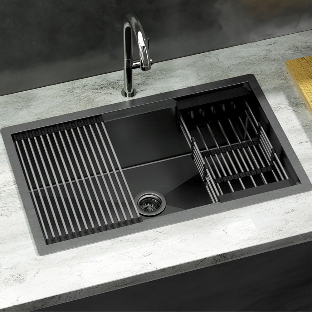 Kitchen & Bathroom DIY: Cefito Kitchen Sink 70X45CM Stainless Steel Single Bowl Drain Rack Basket Black