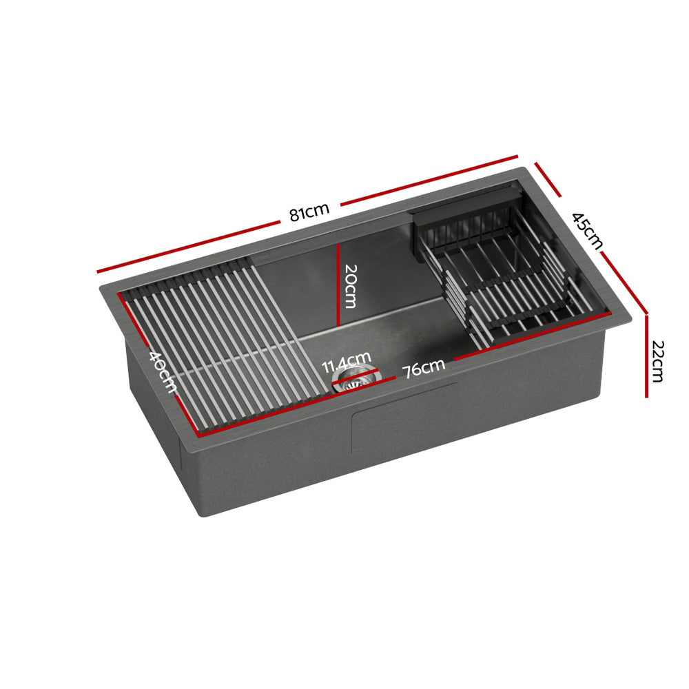 Kitchen & Bathroom DIY: Cefito Kitchen Sink 81X45CM Stainless Steel Single Bowl Drain Rack Basket Black