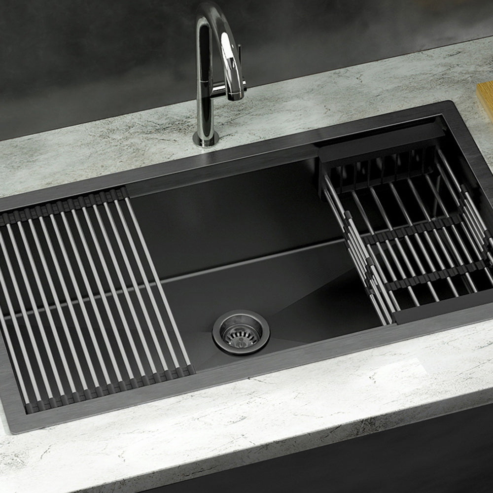 Kitchen & Bathroom DIY: Cefito Kitchen Sink 81X45CM Stainless Steel Single Bowl Drain Rack Basket Black