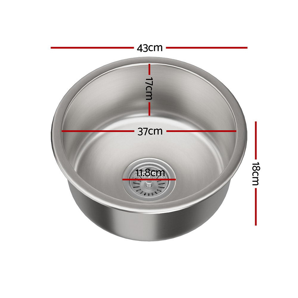 Kitchen Sinks: Cefito Kitchen Sink 43cm Round Stainless Steel Basin Single Bowl Silver