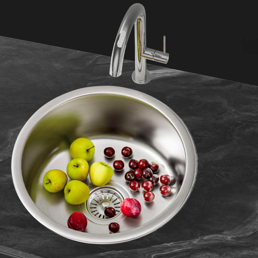 Kitchen Sinks: Cefito Kitchen Sink 43cm Round Stainless Steel Basin Single Bowl Silver