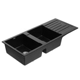 Sinks: Cefito Kitchen Sink 116x50cm Granite Stone Sink Double Bowl Black
