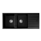 Sinks: Cefito Kitchen Sink 116x50cm Granite Stone Sink Double Bowl Black