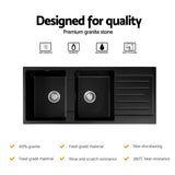Sinks: Cefito Kitchen Sink 116x50cm Granite Stone Sink Double Bowl Black