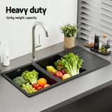 Sinks: Cefito Kitchen Sink 116x50cm Granite Stone Sink Double Bowl Black