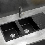Sinks: Cefito Kitchen Sink 116x50cm Granite Stone Sink Double Bowl Black