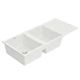 Sinks: Cefito Kitchen Sink 116x50cm Granite Stone Sink Double Bowl White