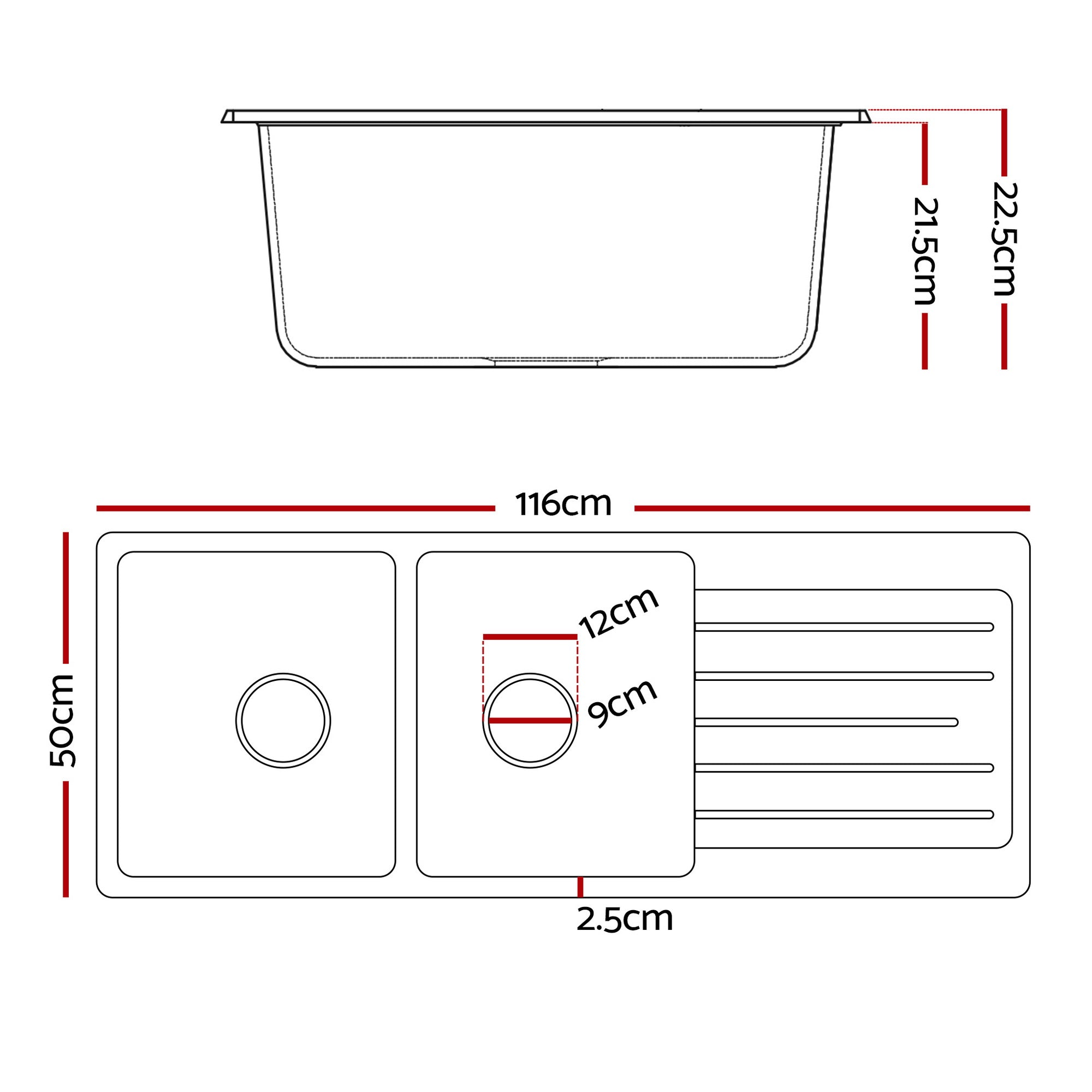 Sinks: Cefito Kitchen Sink 116x50cm Granite Stone Sink Double Bowl White