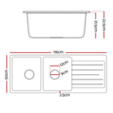 Sinks: Cefito Kitchen Sink 116x50cm Granite Stone Sink Double Bowl White