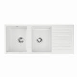 Sinks: Cefito Kitchen Sink 116x50cm Granite Stone Sink Double Bowl White