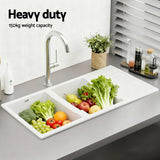Sinks: Cefito Kitchen Sink 116x50cm Granite Stone Sink Double Bowl White