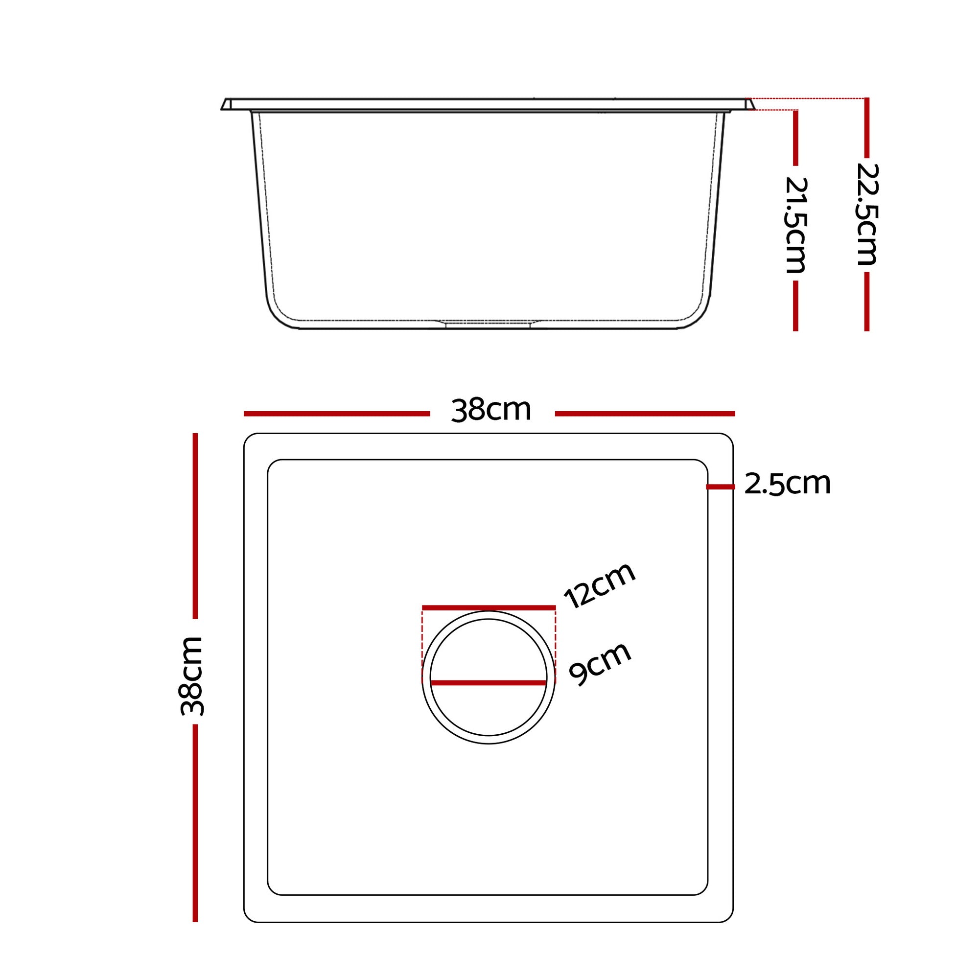 Sinks: Cefito Kitchen Sink 38x38cm Granite Stone Sink Single Bowl White