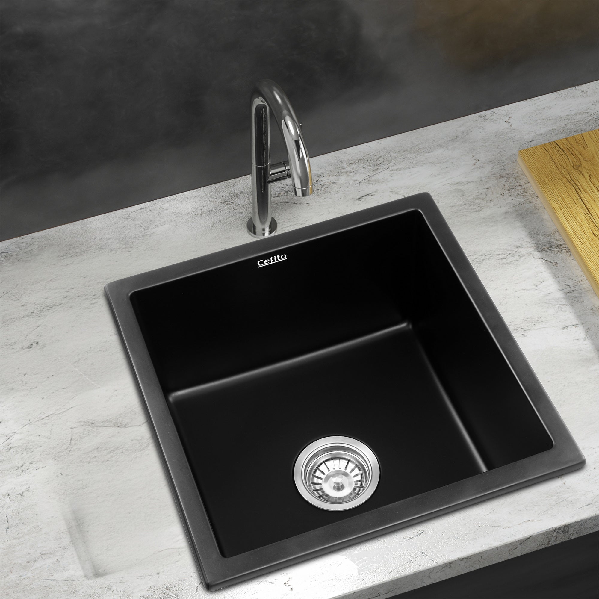 Sinks: Cefito Kitchen Sink 45x45cm Granite Stone Sink Single Bowl Black