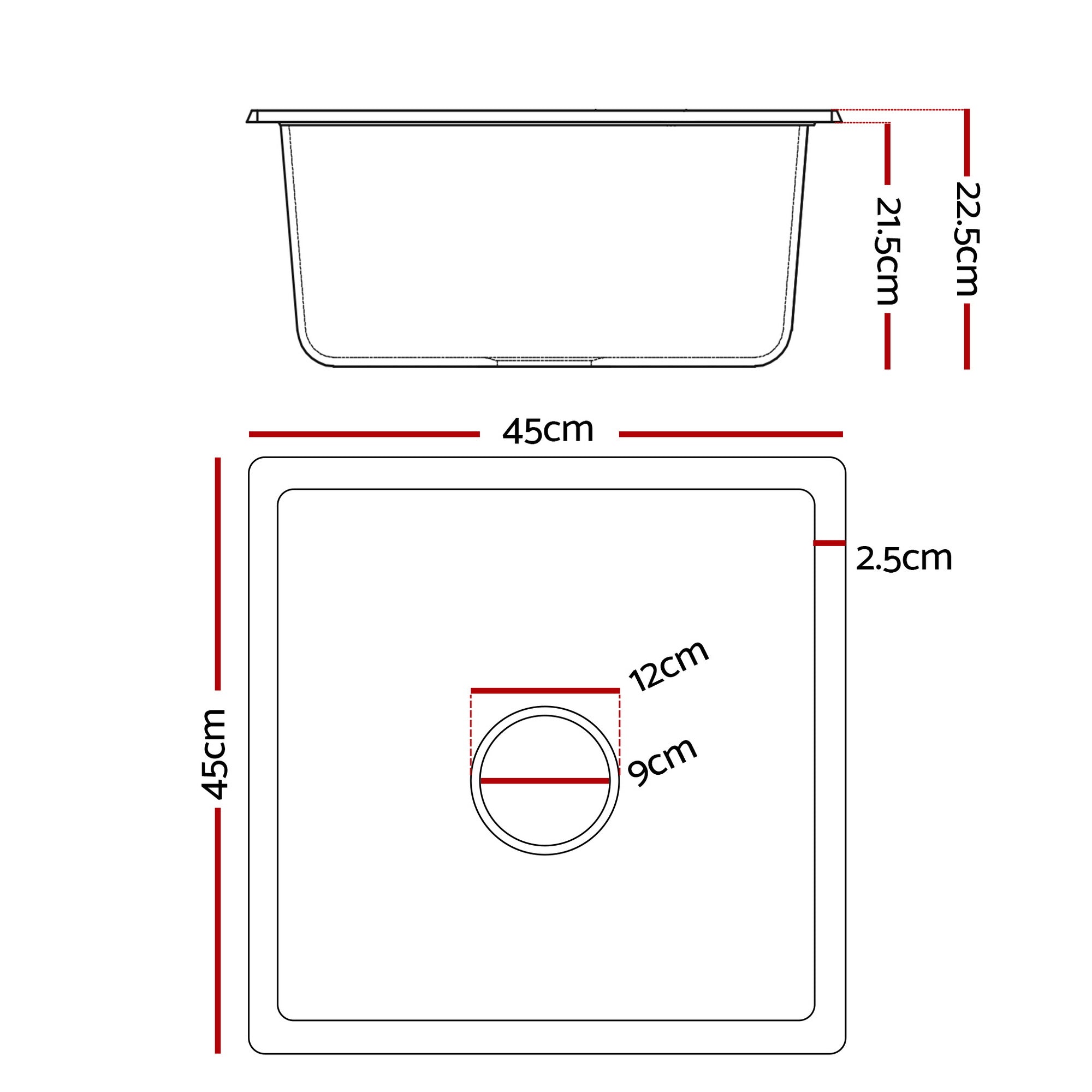 Sinks: Cefito Kitchen Sink 45x45cm Granite Stone Sink Single Bowl White