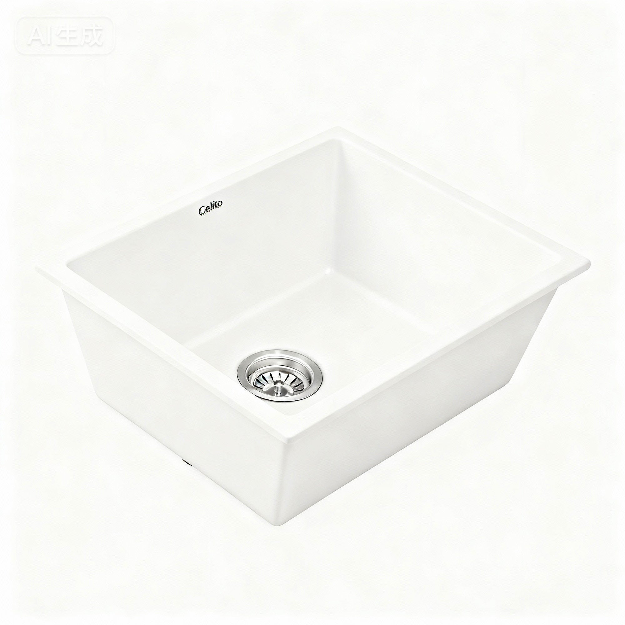Sinks: Cefito Kitchen Sink 55x45cm Granite Stone Sink Single Bowl White