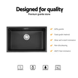 Sinks: Cefito Kitchen Sink 70x45cm Granite Stone Sink Single Bowl Black