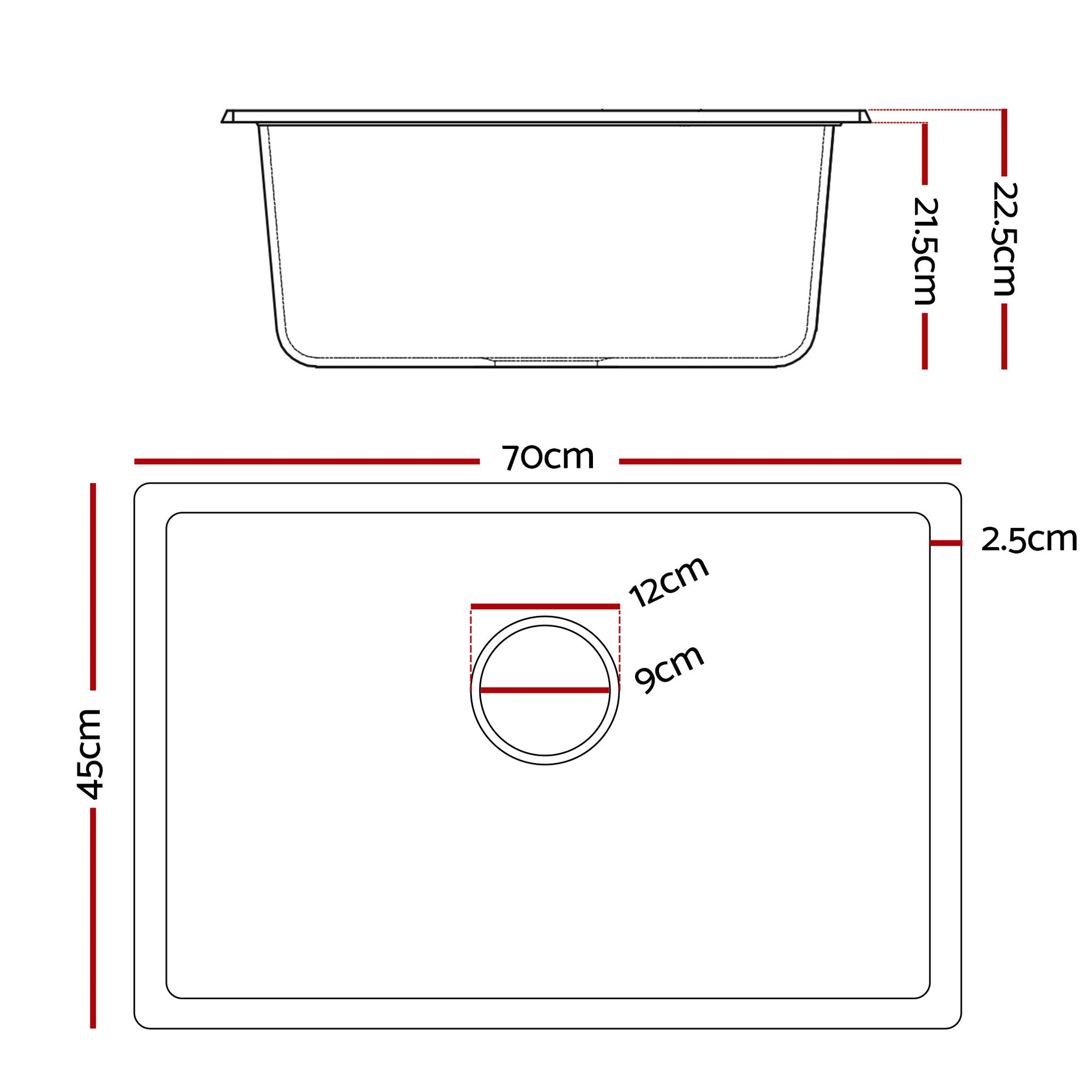 Sinks: Cefito Kitchen Sink 70x45cm Granite Stone Sink Single Bowl White