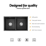 Sinks: Cefito Kitchen Sink 77x45cm Granite Stone Sink Double Bowl Black