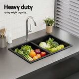Sinks: Cefito Kitchen Sink 77x45cm Granite Stone Sink Double Bowl Black