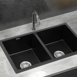 Sinks: Cefito Kitchen Sink 77x45cm Granite Stone Sink Double Bowl Black