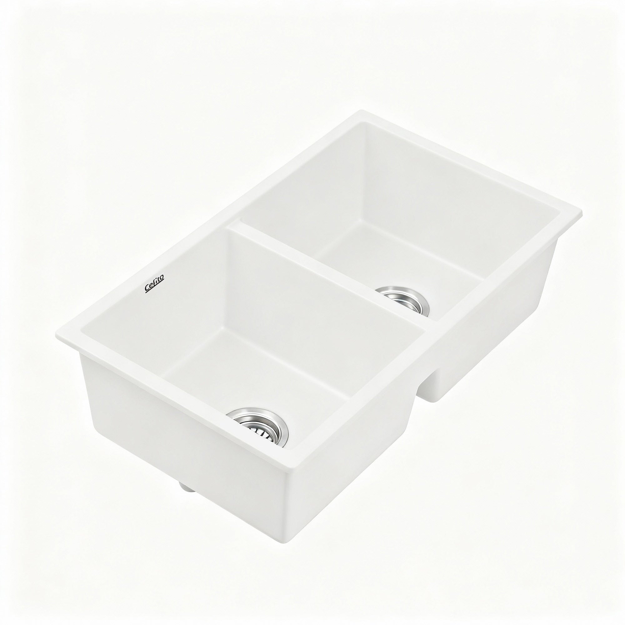 Sinks: Cefito Kitchen Sink 77x45cm Granite Stone Sink Double Bowl White