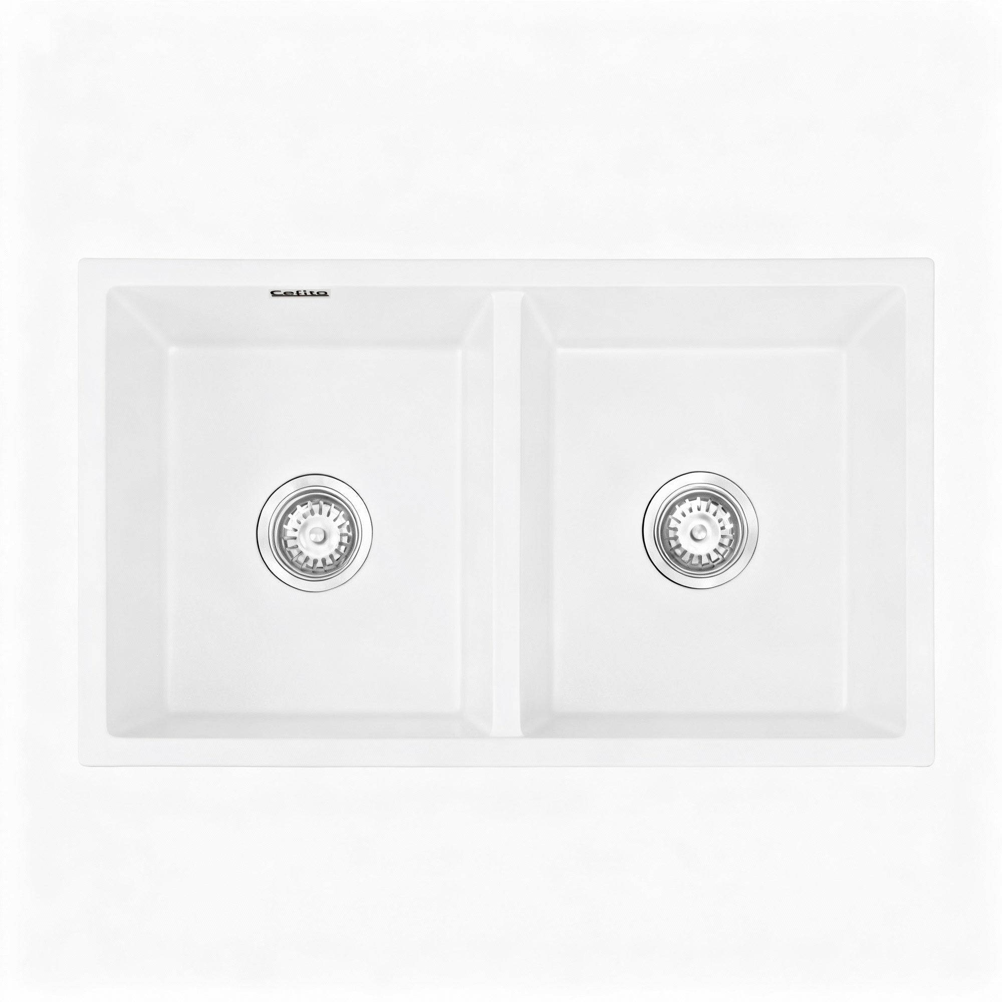 Sinks: Cefito Kitchen Sink 77x45cm Granite Stone Sink Double Bowl White