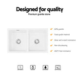 Sinks: Cefito Kitchen Sink 77x45cm Granite Stone Sink Double Bowl White