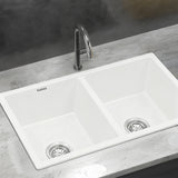 Sinks: Cefito Kitchen Sink 77x45cm Granite Stone Sink Double Bowl White