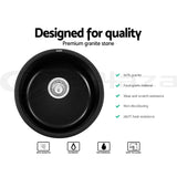 98765-Cefito Stone Kitchen Sink Round 430MM Granite Under/Topmount Basin Bowl Laundry Black
