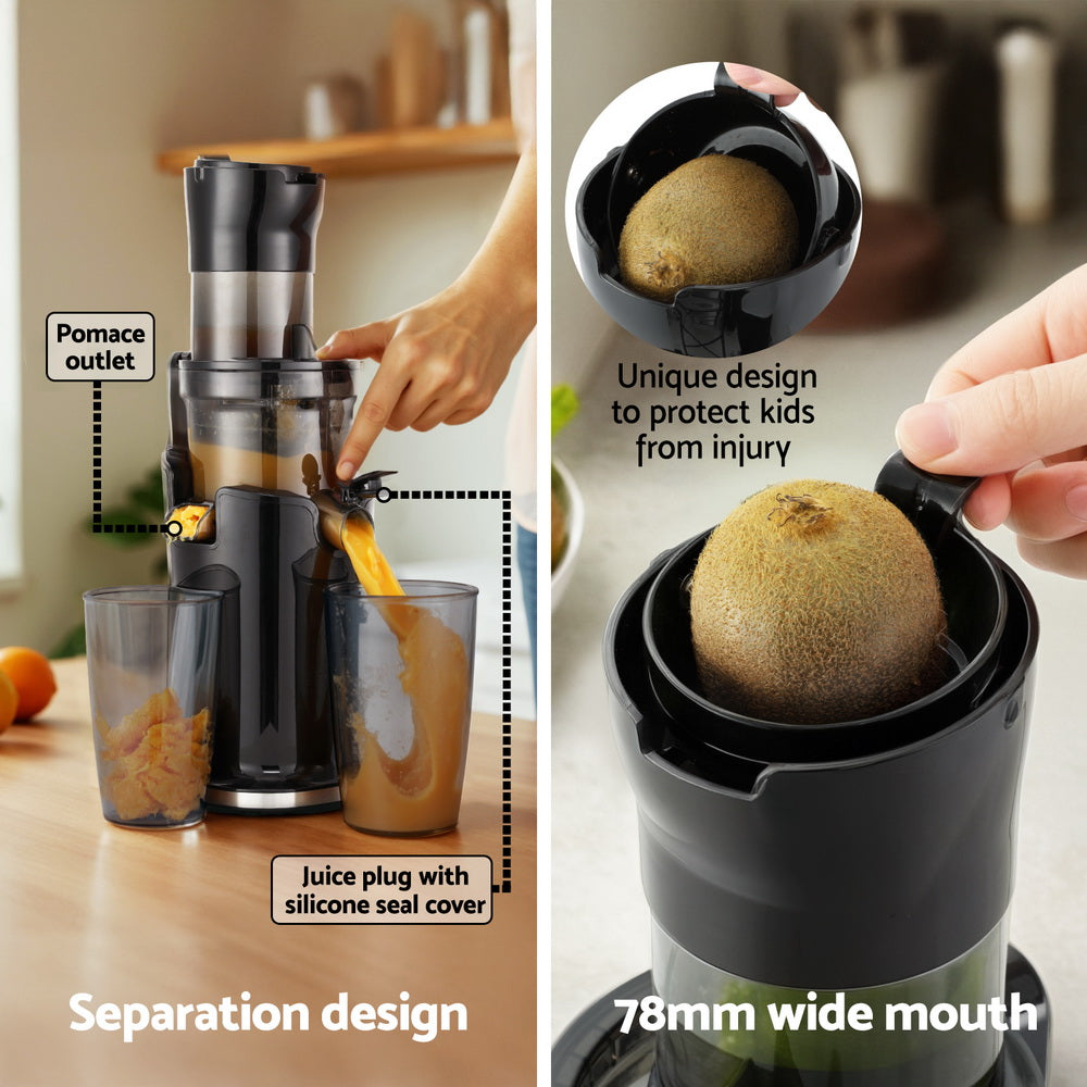 Distilling & Brewing: Devanti Slow Juicer Cold Press Fruit Juice Extractor 200W Black