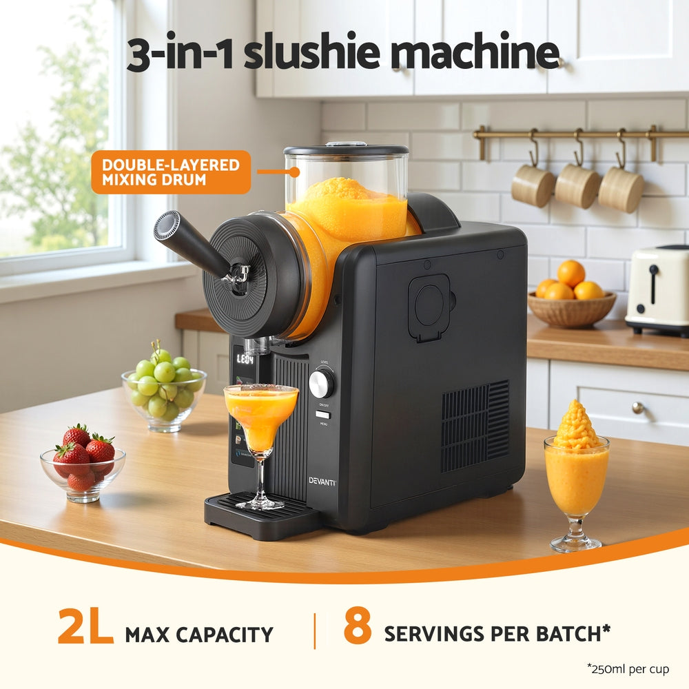 Devanti 2L Slushie Machine Ice Cream Maker Frozen Smoothies Milkshakes Black