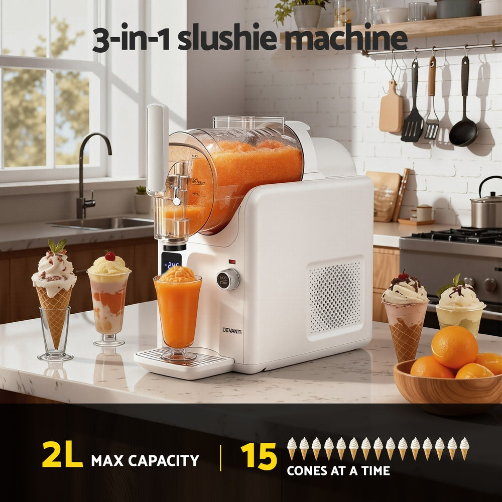 Ice Makers: Devanti 5in1 Slushie Machine Ice Cream Maker 2L White