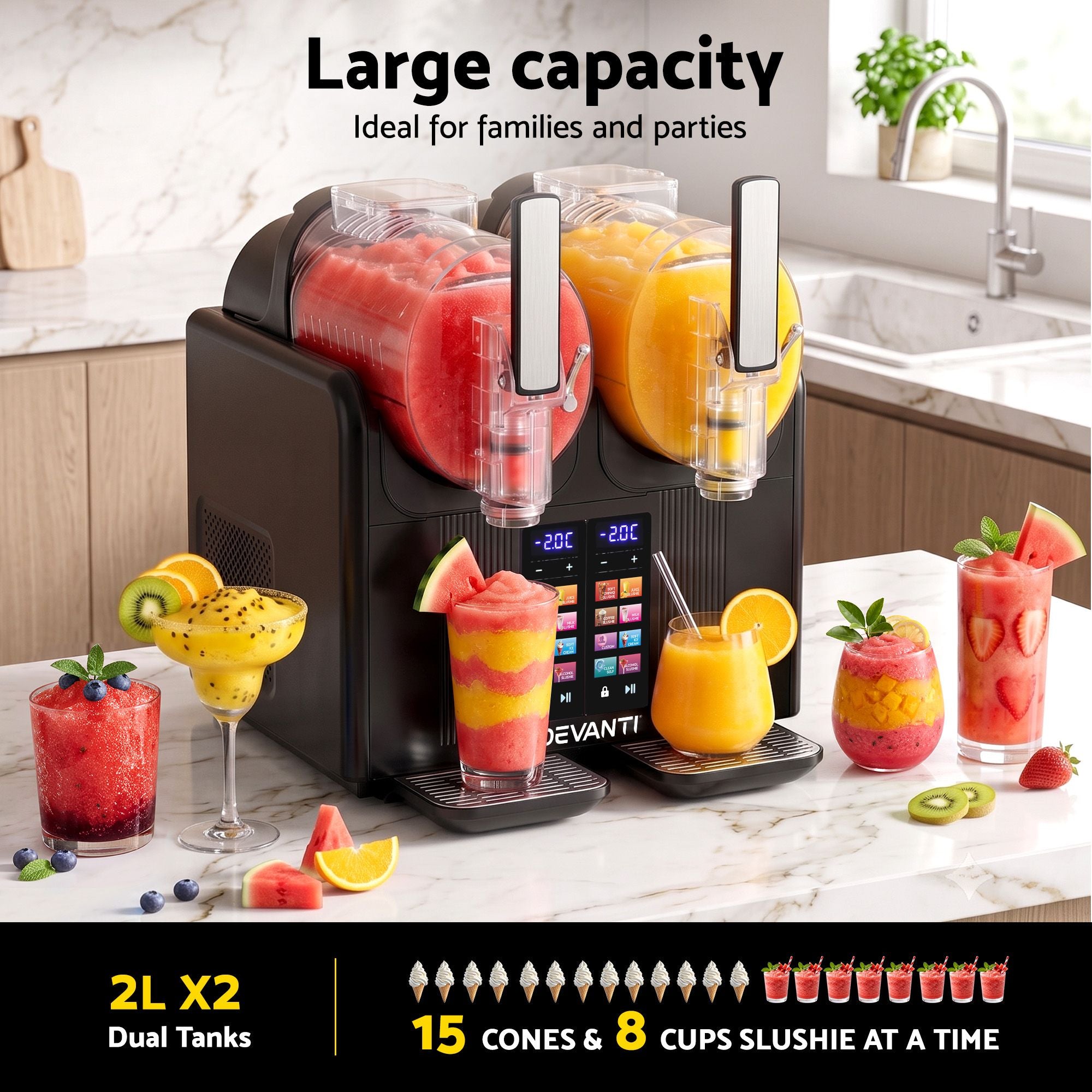 Devanti Slushie Machine 4L Dual Tanks Frozen Drink Ice Cream Maker