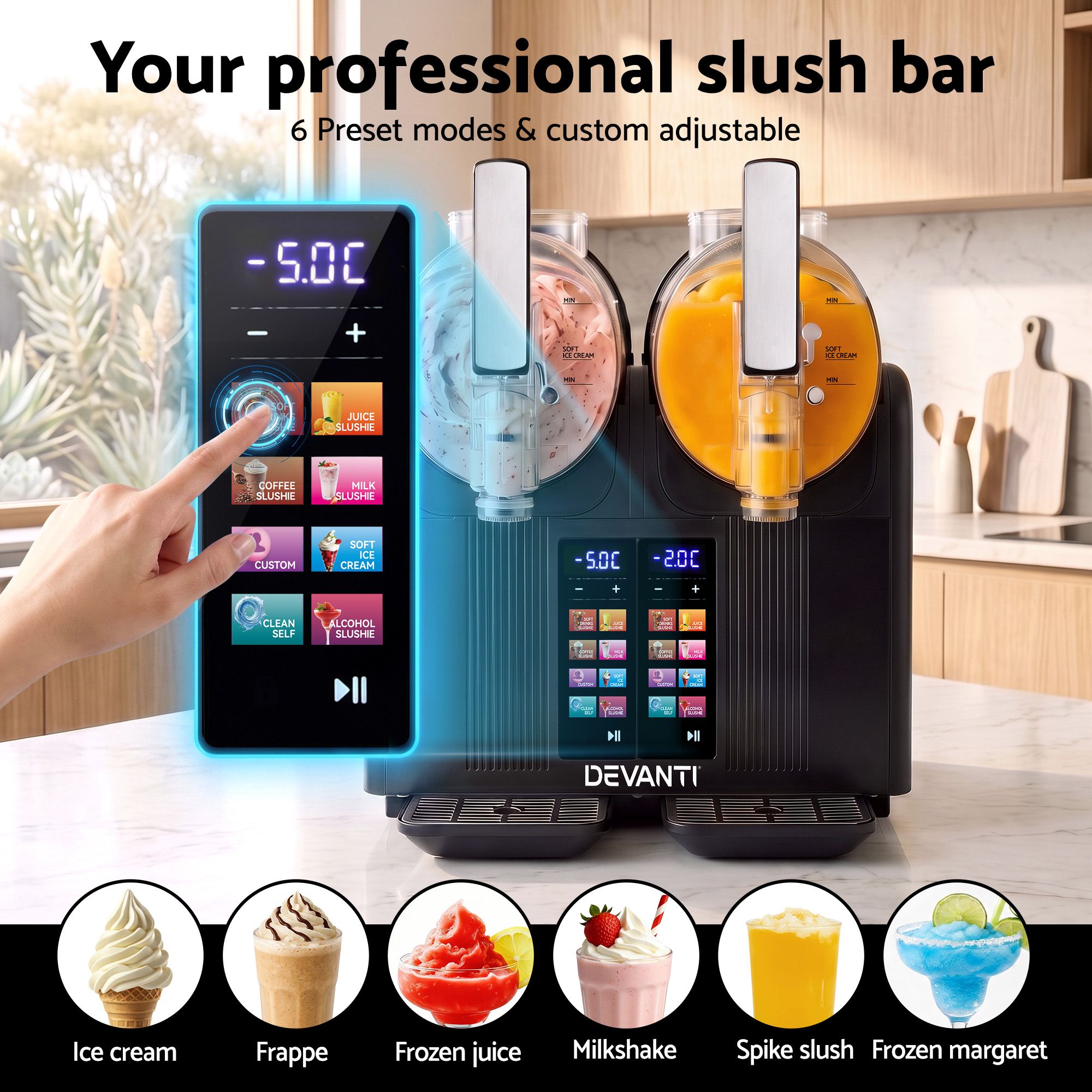 Devanti Slushie Machine 4L Dual Tanks Frozen Drink Ice Cream Maker