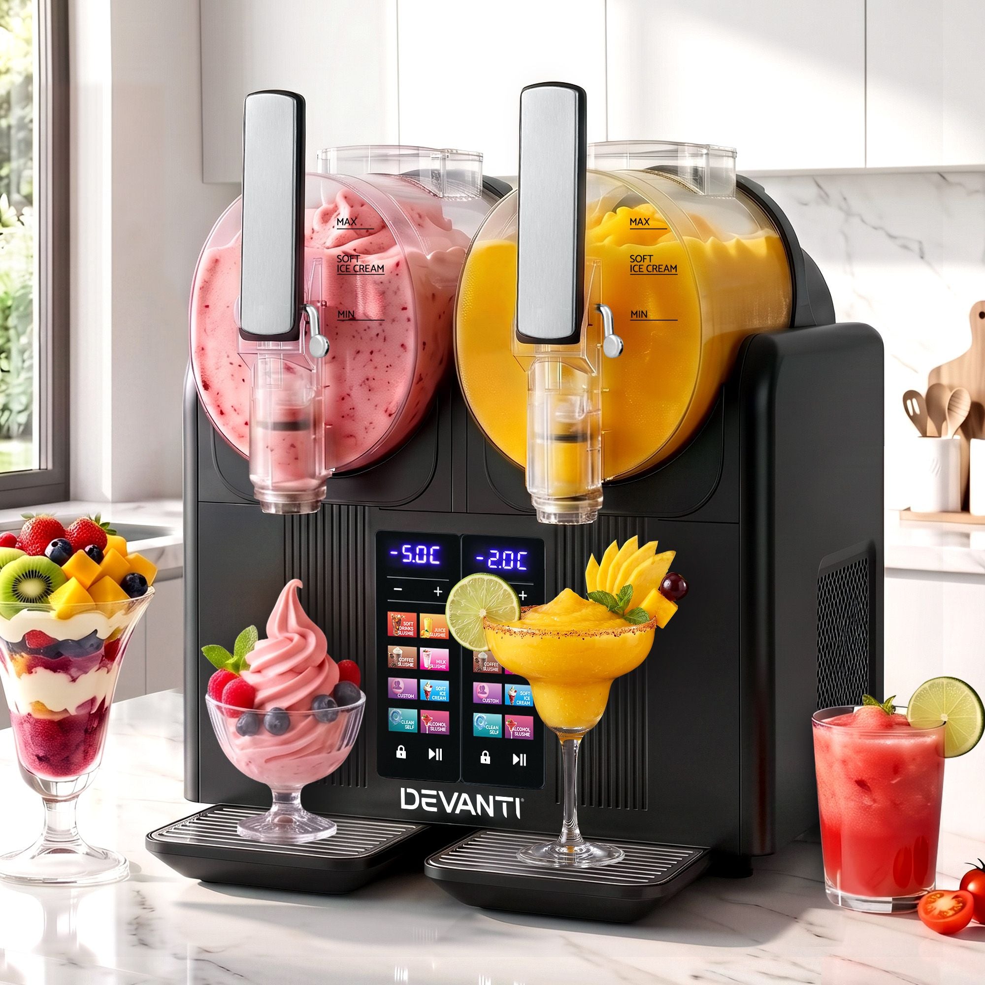 Devanti Slushie Machine 4L Dual Tanks Frozen Drink Ice Cream Maker