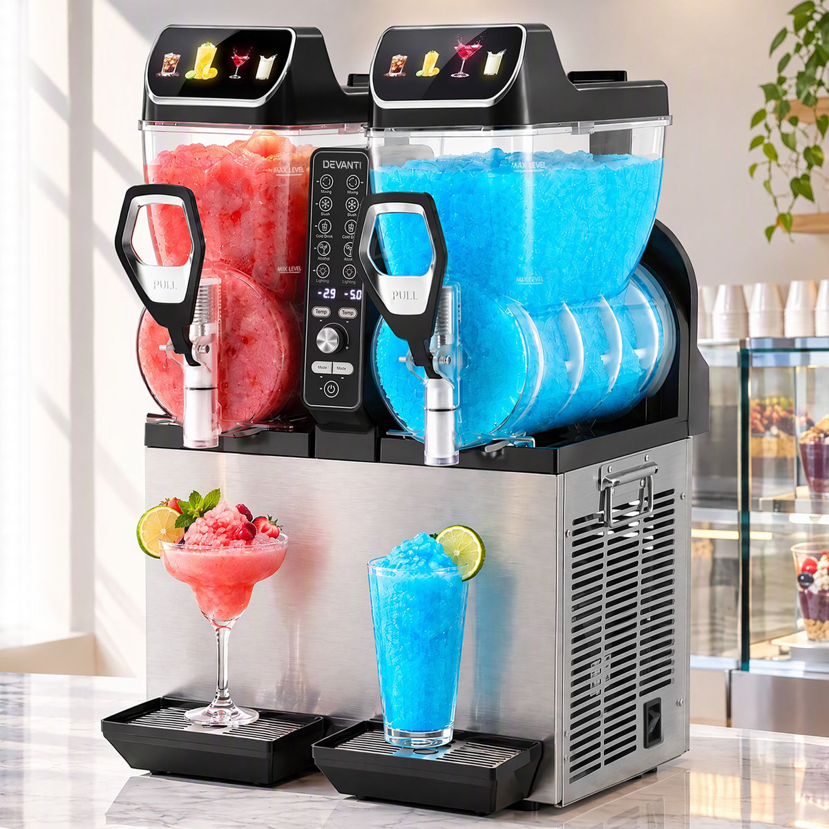 Devanti Commercial Slushie Machine 15L x2 Frozen Drink Maker Dual Tank Silver