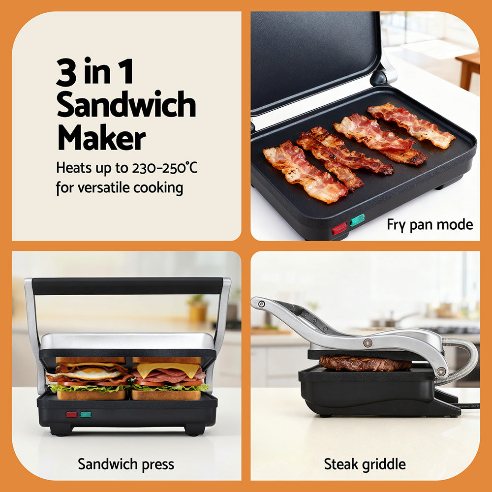 Toasters & Grills: Devanti 3 in 1 Sandwich Maker Steak Press Grill 1000W