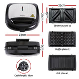 Toasters & Grills: Devanti 3-in-1 Sandwich Press Waffle Maker Panini Press Grill 850W