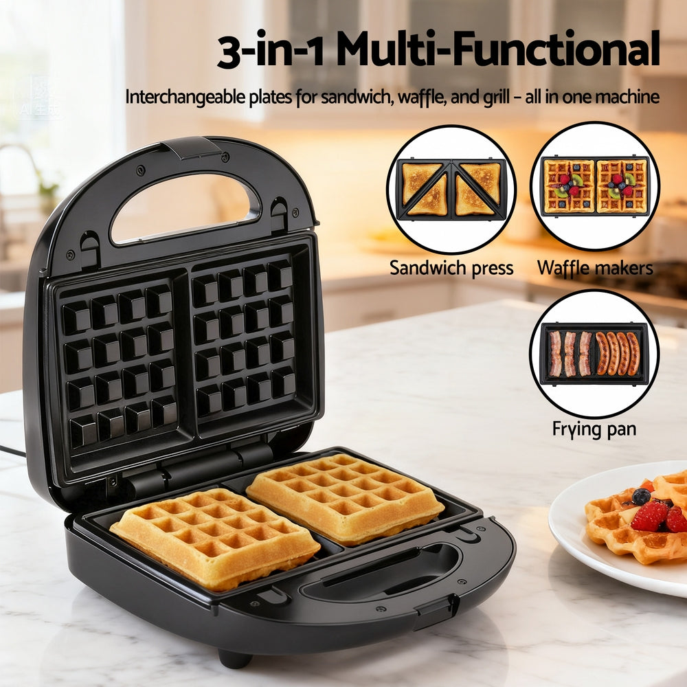 Toasters & Grills: Devanti 3-in-1 Sandwich Press Waffle Maker Panini Press Grill 850W