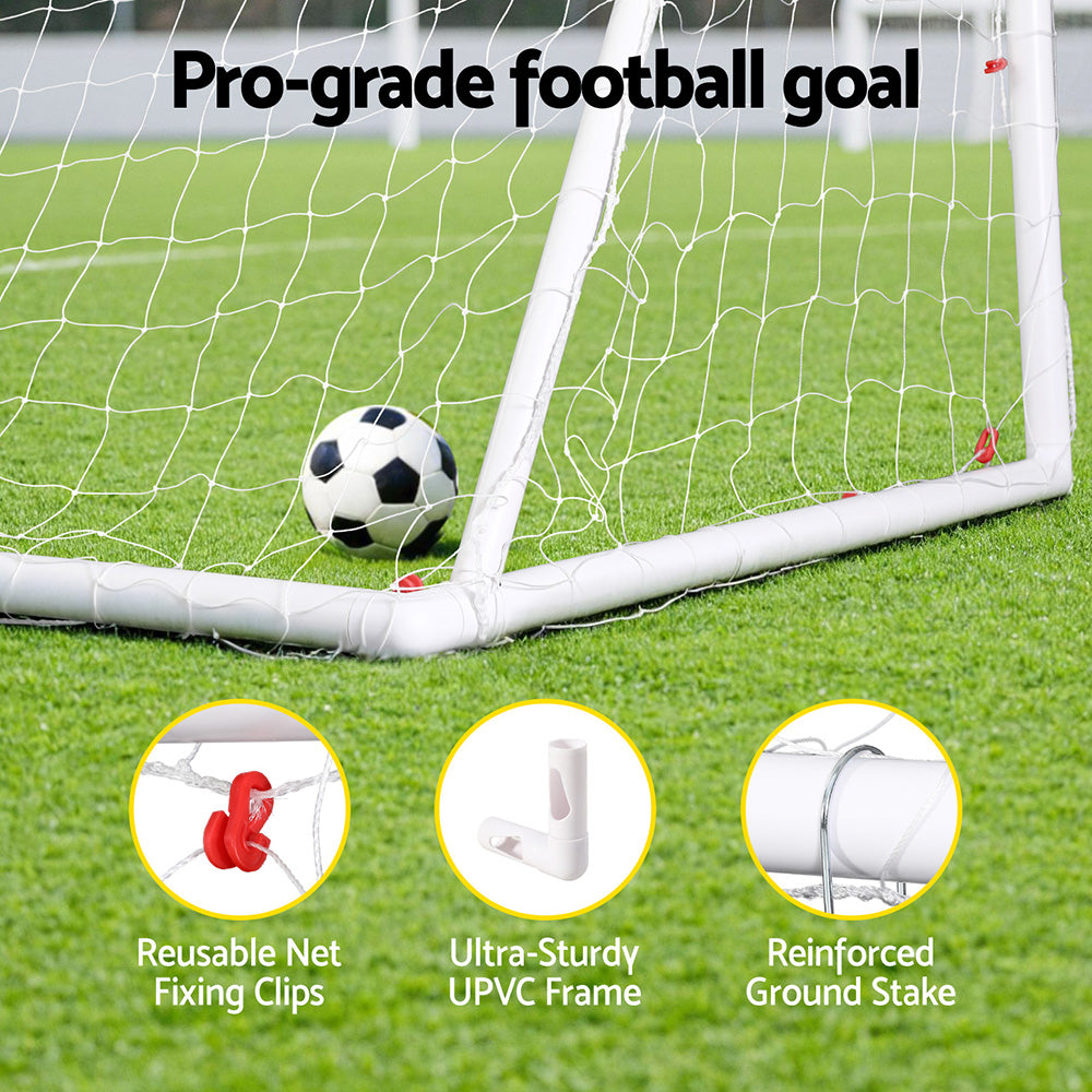 Soccer & Soccer Accessories: Everfit 8FT Soccer Football Goal Net UPVC Frame with PE Mesh Weatherproof Portable Goals for Backyard Training Competitive Play