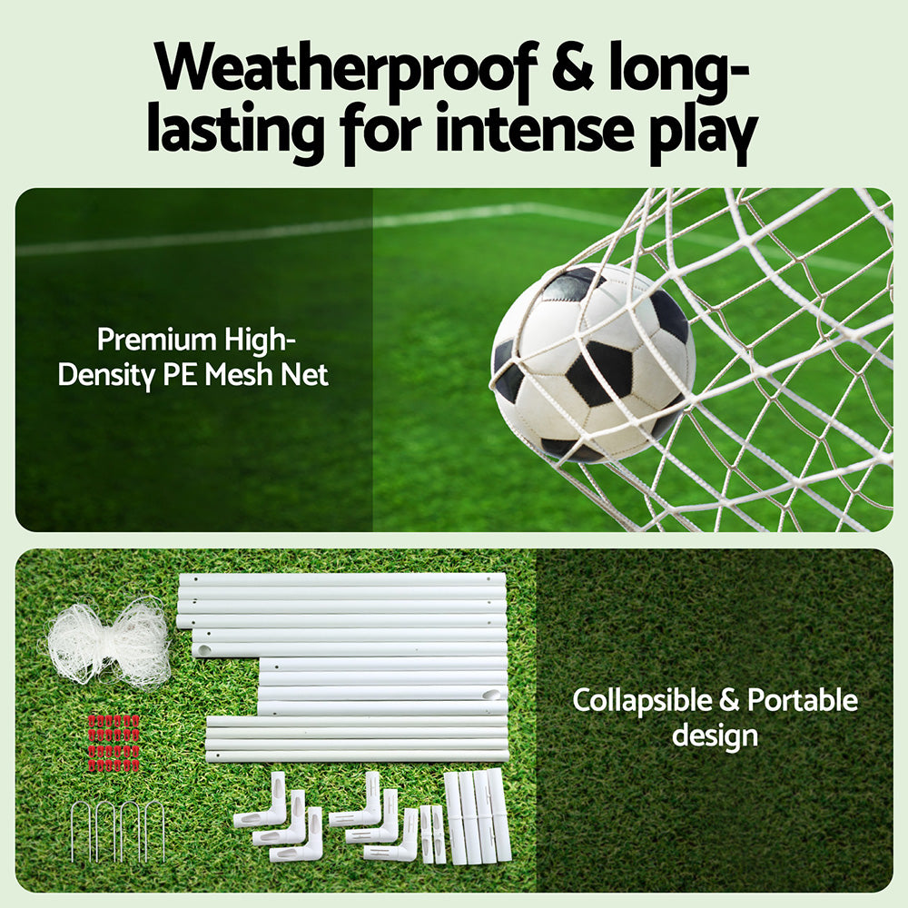 Soccer & Soccer Accessories: Everfit 8FT Soccer Football Goal Net UPVC Frame with PE Mesh Weatherproof Portable Goals for Backyard Training Competitive Play
