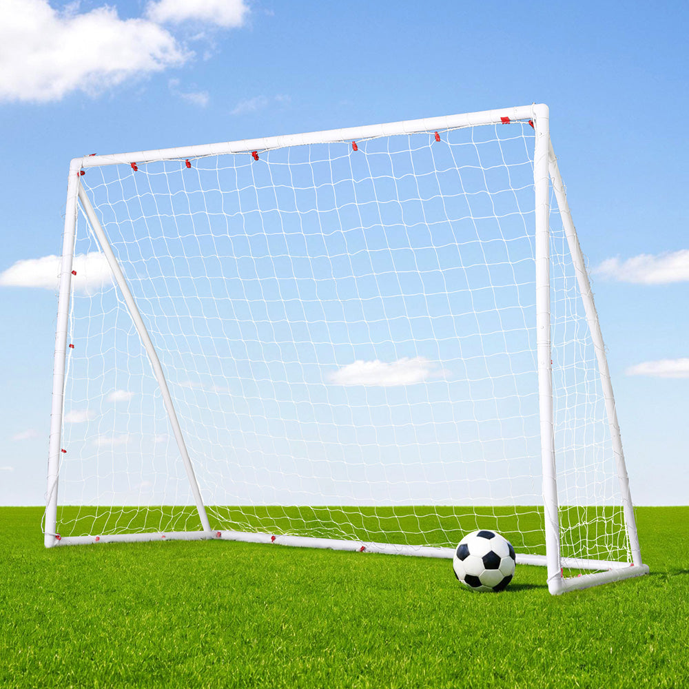 Soccer & Soccer Accessories: Everfit 8FT Soccer Football Goal Net UPVC Frame with PE Mesh Weatherproof Portable Goals for Backyard Training Competitive Play