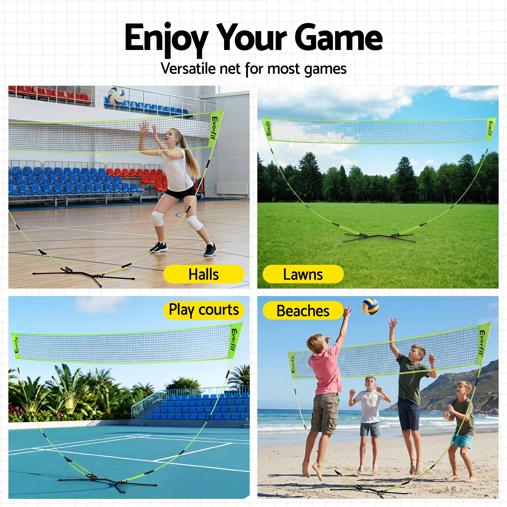 Netball & Netball Accessories: Everfit 3M Badminton Tennis Net Portable Volleyball Kit Yellow