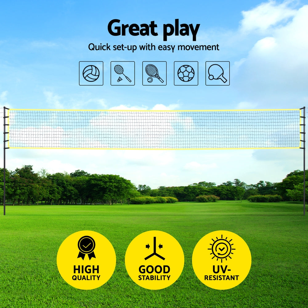 Tennis: Everfit 9M Portable Volleyball Net Set with Ball Boundary Lines Badminton Tennis