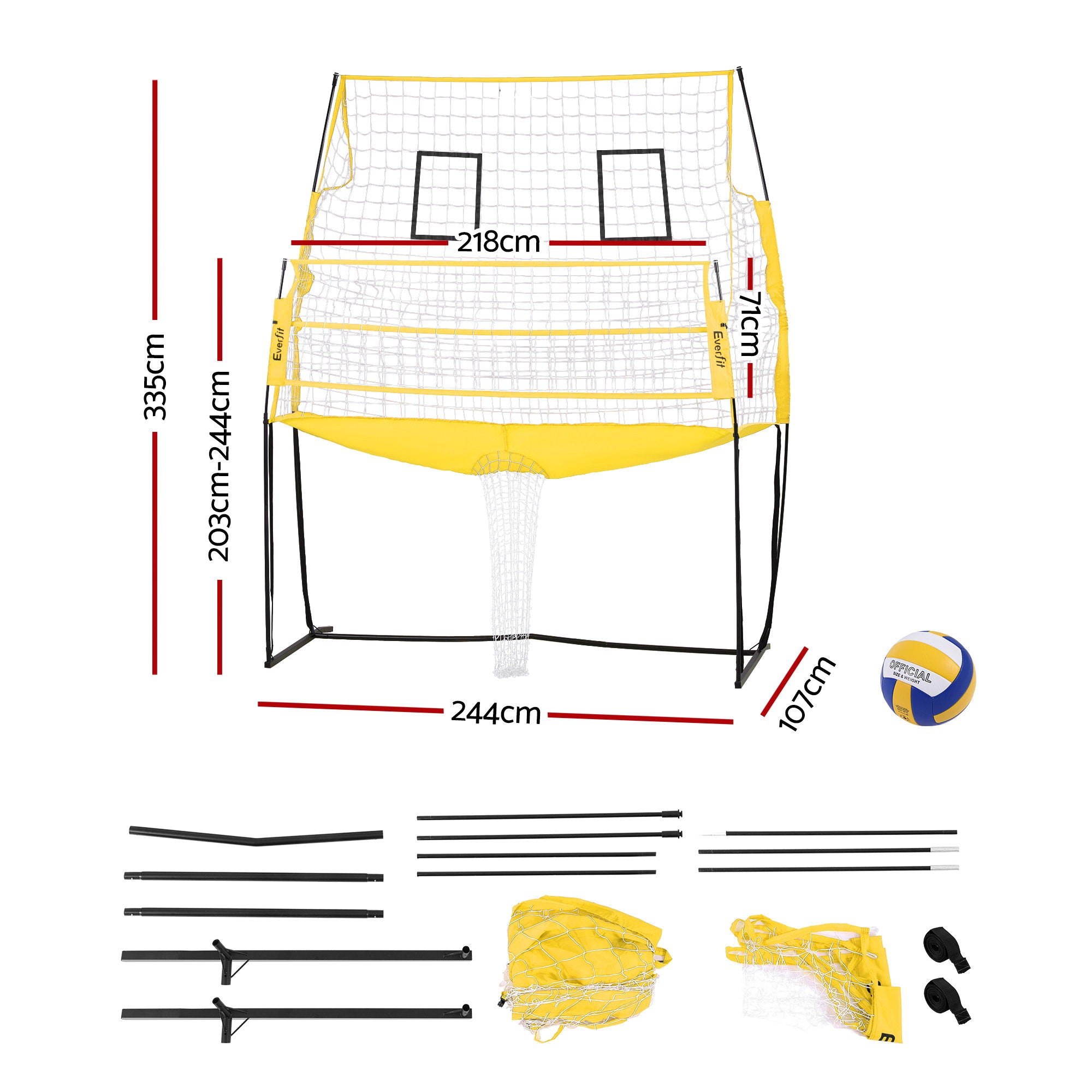 Soccer & Soccer Accessories: Everfit 8ft Volleyball Net Free-standing Adjustable Height Portable with Ball and Bag