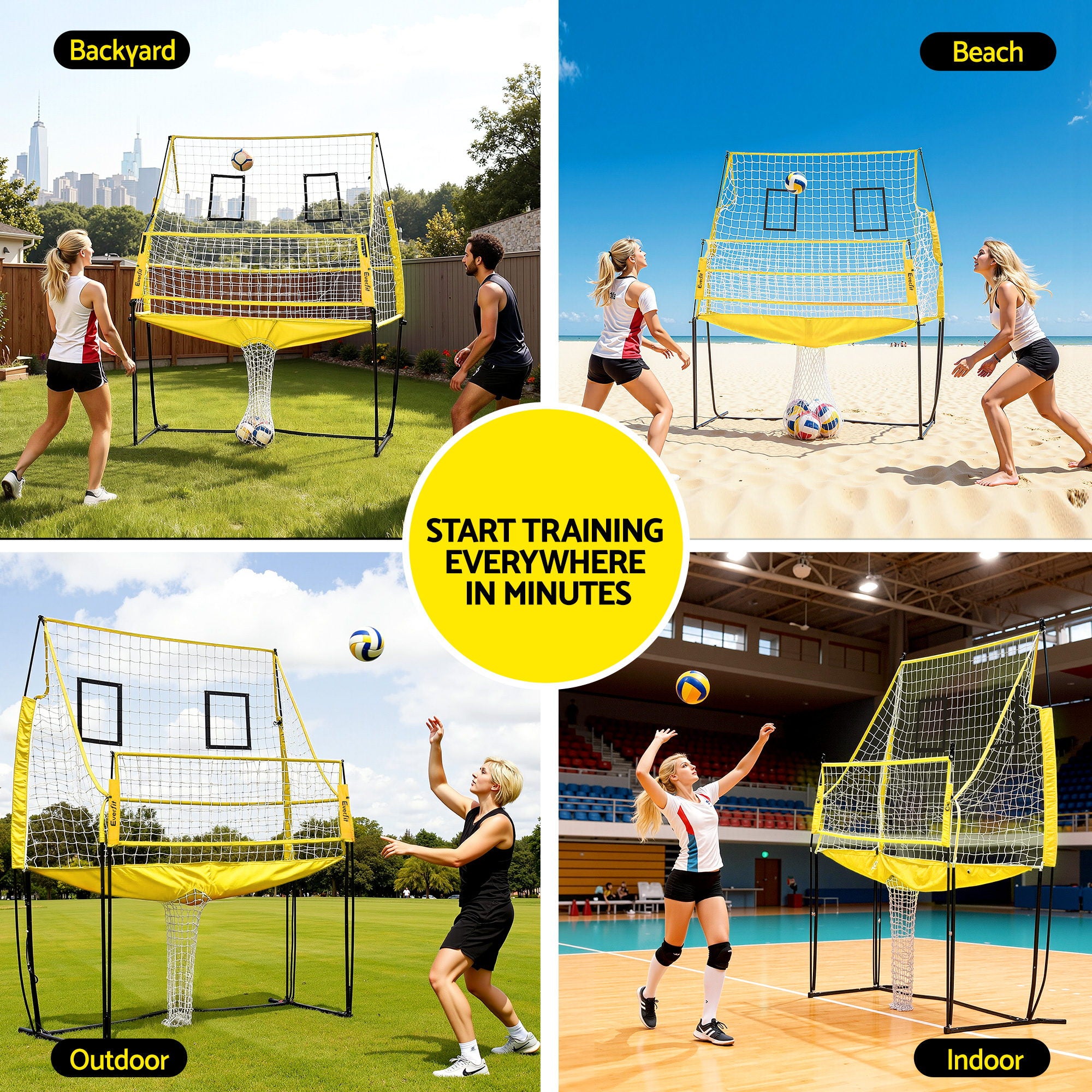 Soccer & Soccer Accessories: Everfit 8ft Volleyball Net Free-standing Adjustable Height Portable with Ball and Bag