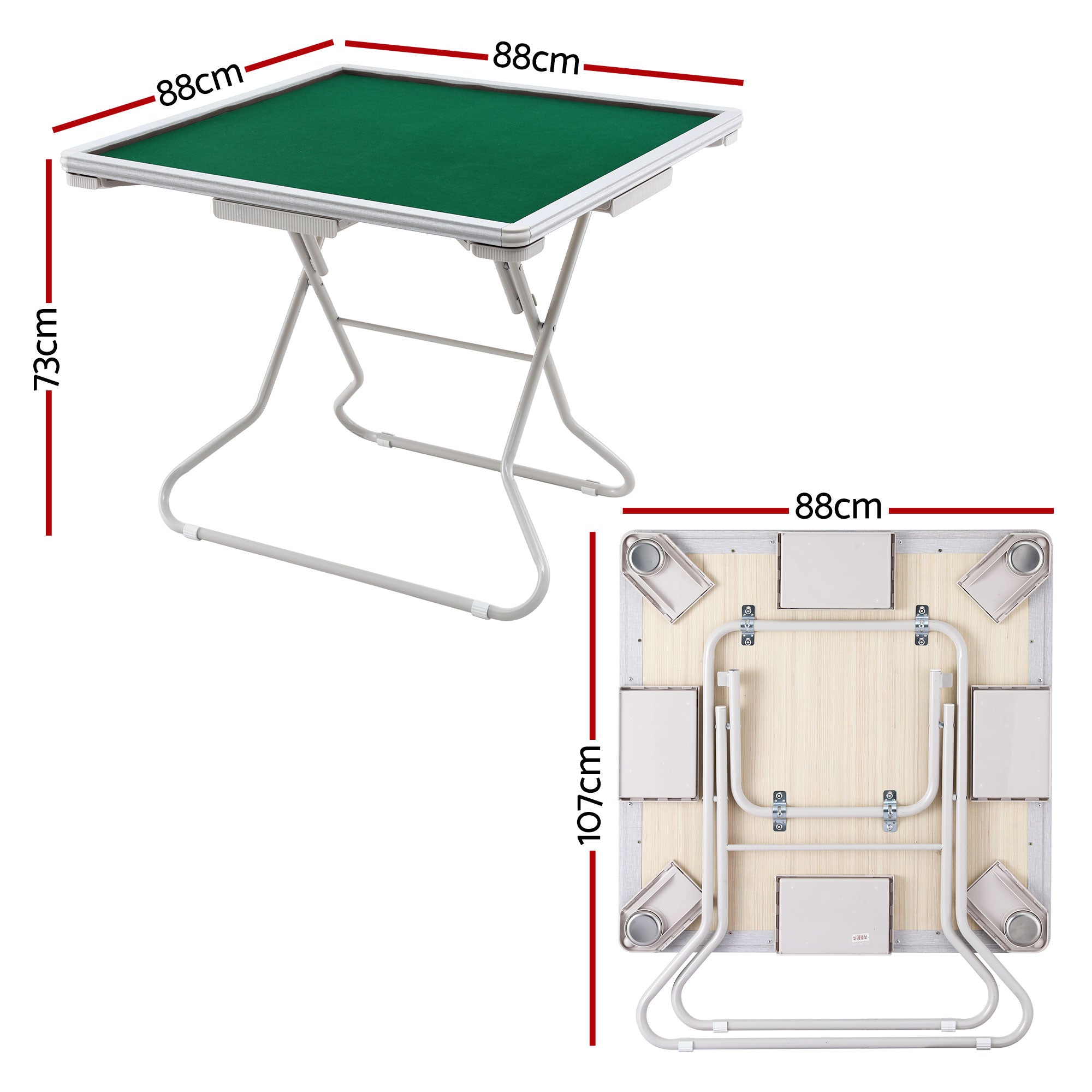 Activity Games: Folding Mahjong Table for Home with 4 Drawers and Cup Holders Green