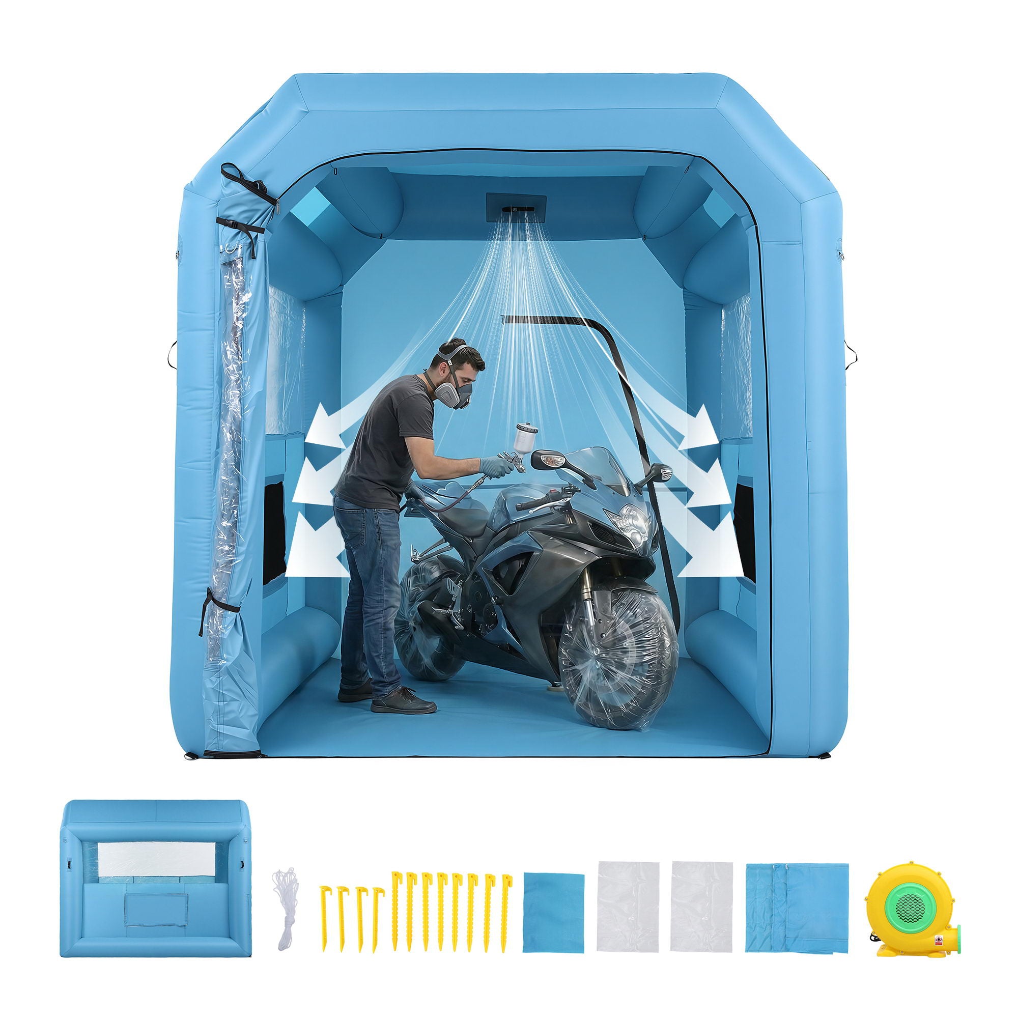 Automotive Repair & Speciality Tools: Giantz Inflatable Paint Booth 2.5X2.5X3M Inflatable Spray Booth with 550W Powerful Blower and Air Filter System, Round Roof with Light Hook, for Painting Bicycle, Motorcycle, Furniture Refinishing DIY