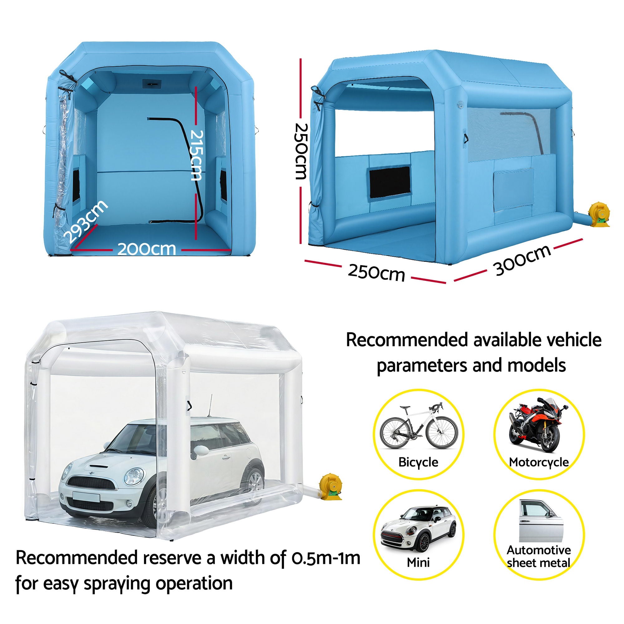 Automotive Repair & Speciality Tools: Giantz Inflatable Paint Booth 2.5X2.5X3M Inflatable Spray Booth with 550W Powerful Blower and Air Filter System, Round Roof with Light Hook, for Painting Bicycle, Motorcycle, Furniture Refinishing DIY