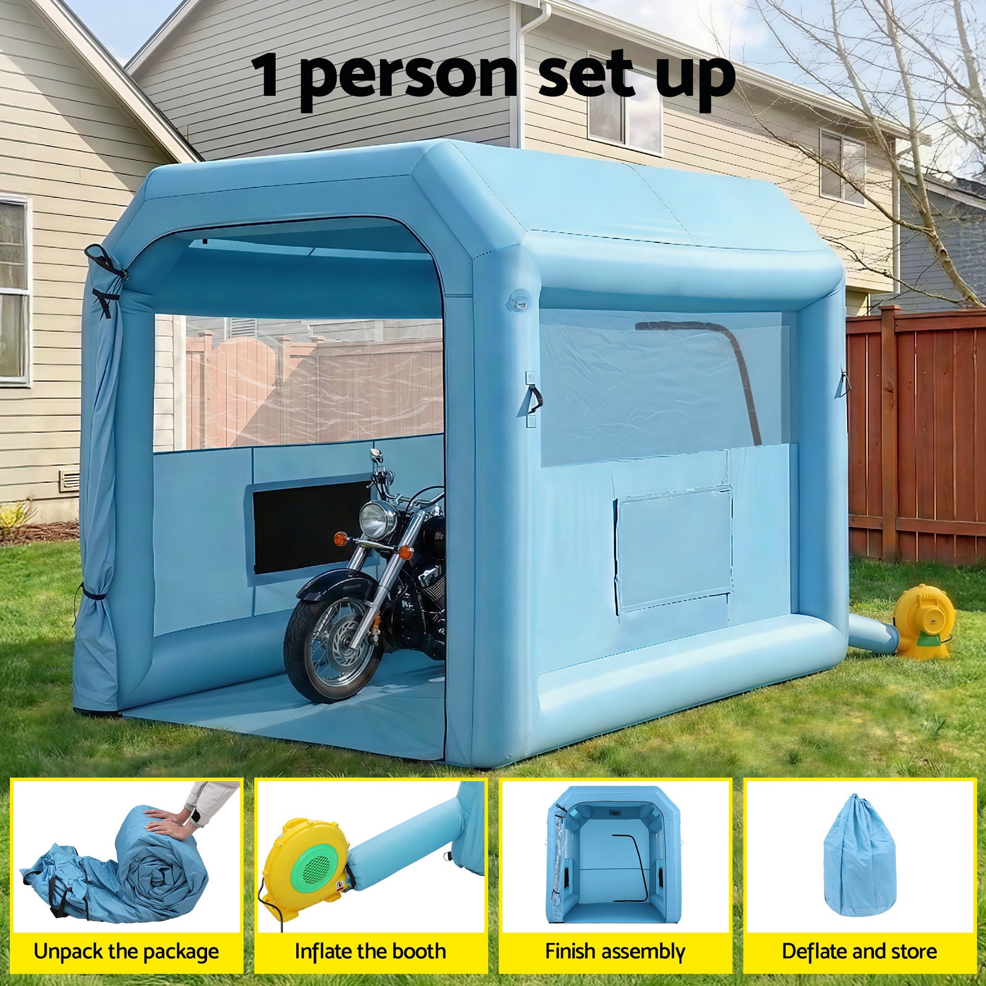 Automotive Repair & Speciality Tools: Giantz Inflatable Paint Booth 2.5X2.5X3M Inflatable Spray Booth with 550W Powerful Blower and Air Filter System, Round Roof with Light Hook, for Painting Bicycle, Motorcycle, Furniture Refinishing DIY